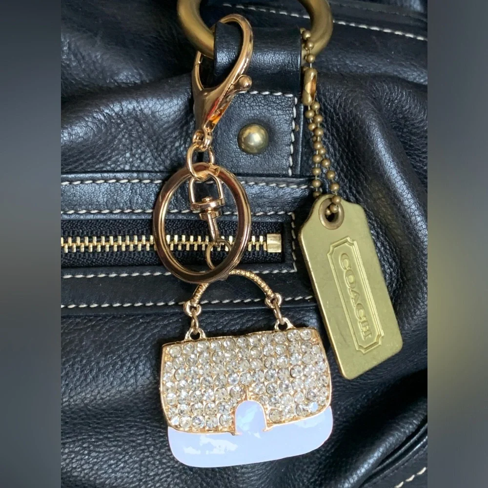 CLUTCH BAG Keychain/ Bag Charm Crystals and White Enamel